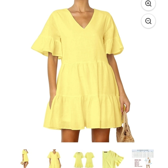 Fancyinn Light Yellow V-Neck Dress With Pockets - Picture 4 of 6